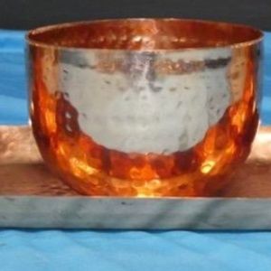 Copper bar ensemble, three stemless + tray for serving friends